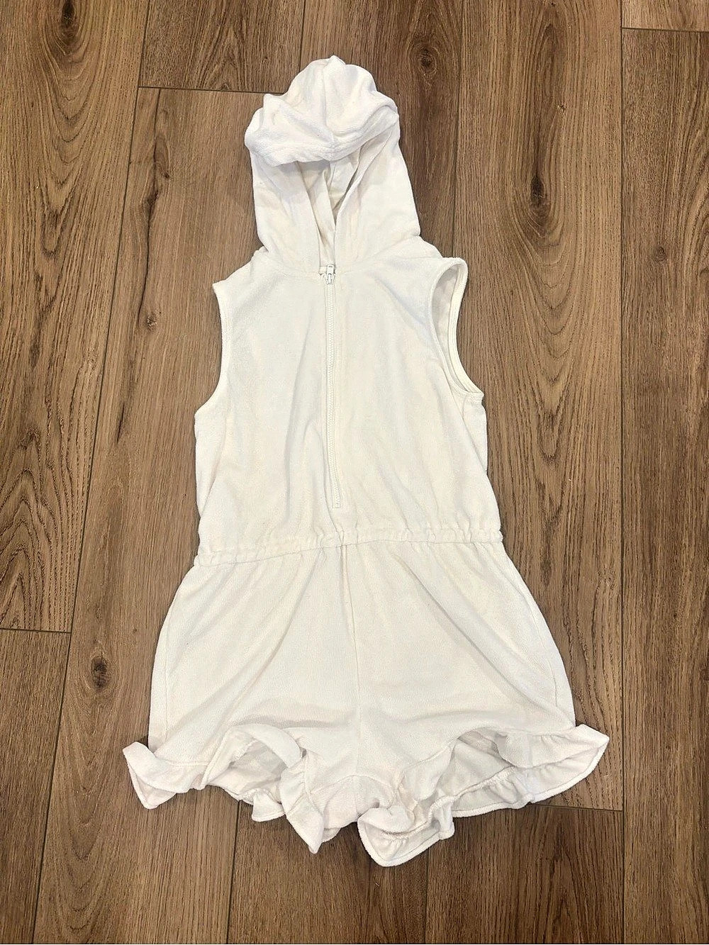 JANIE AND JACK Hooded Terry Romper White Girls 10
